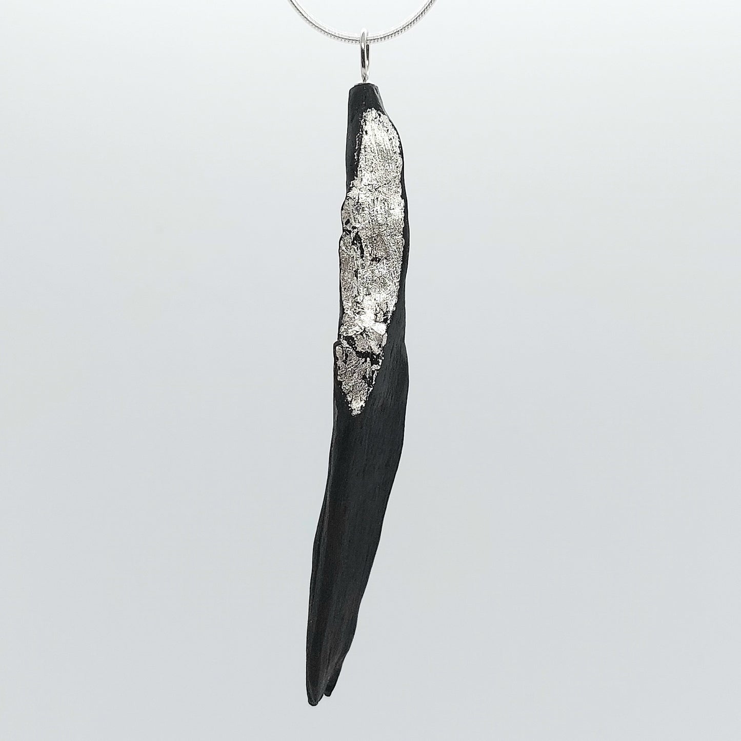 Sciathán - Irish bog oak with fine silver leaf and sterling silver chain