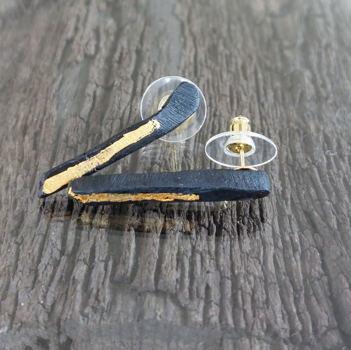 Rathnait - Irish bog oak earrings with 23.75ct gold leaf