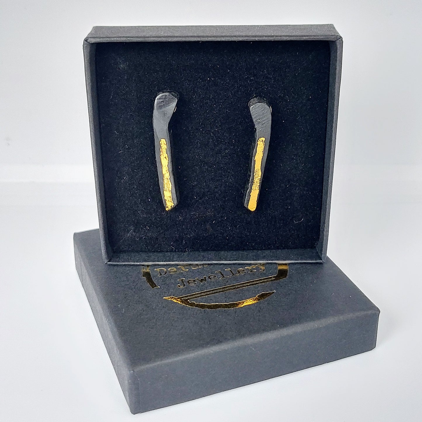 Rathnait - Irish bog oak earrings with 23.75ct gold leaf