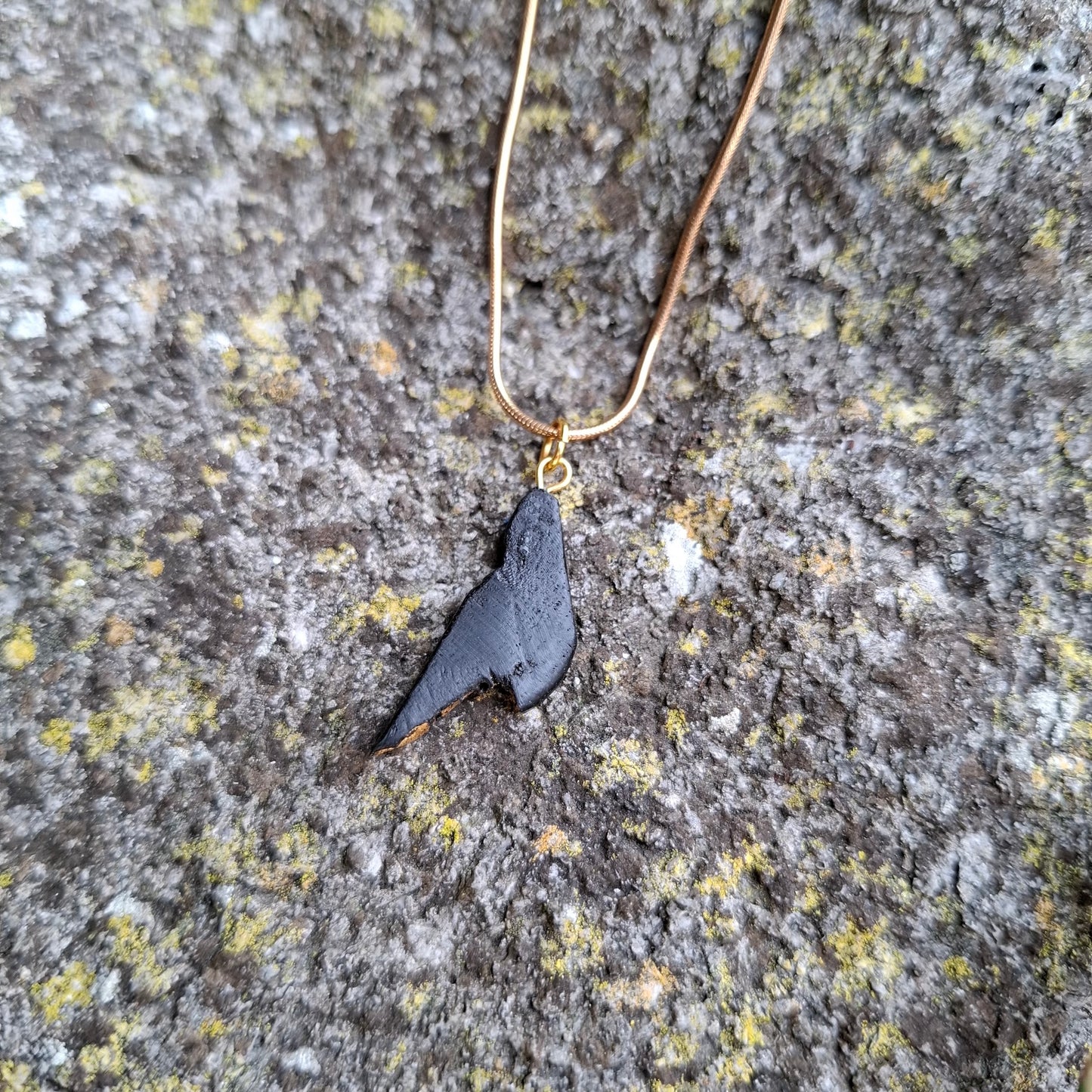 Pendant made out of irish bog oak finished with gold or silver leaf and necklace