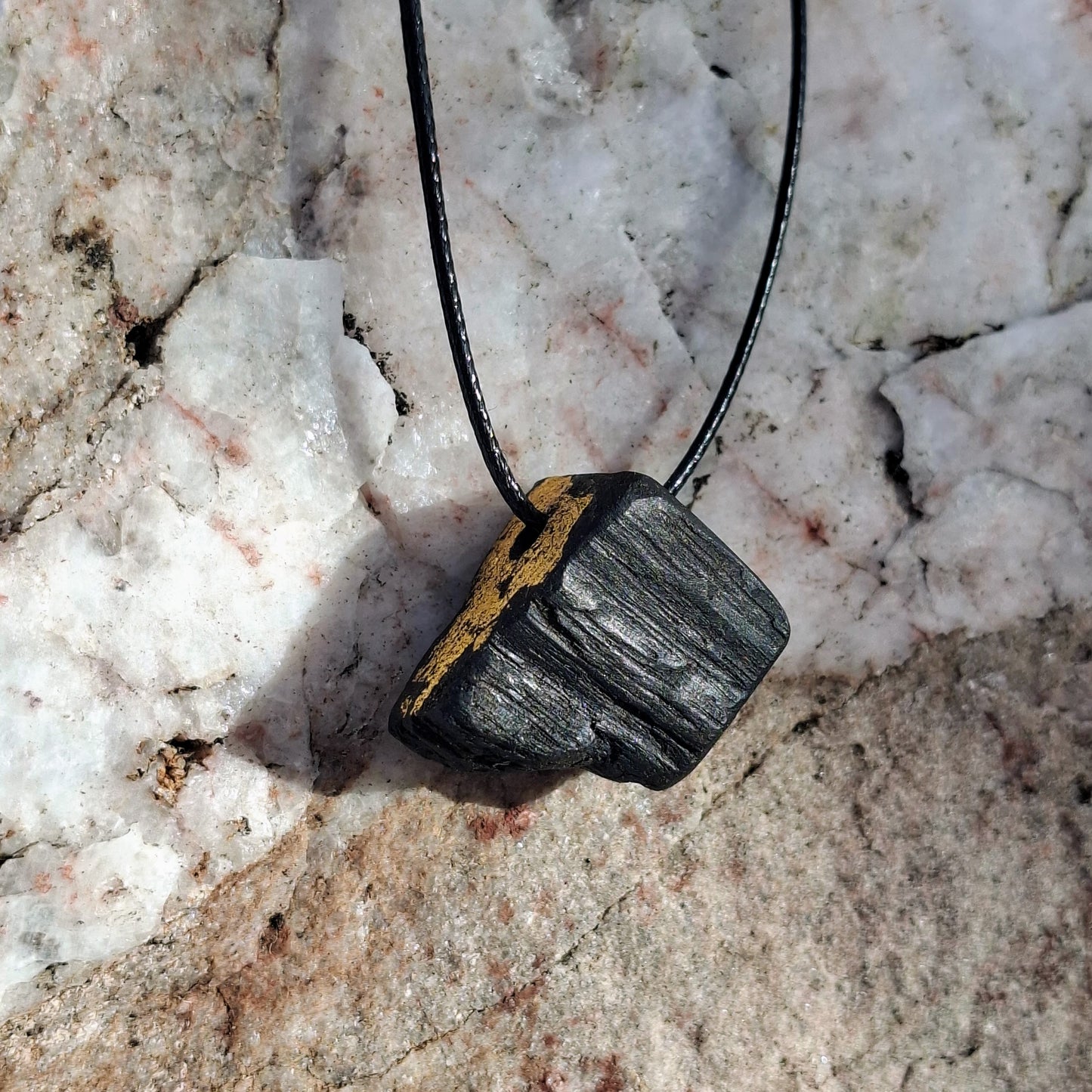 Blathnaid - Irish bog oak necklace with 23.75ct gold leaf