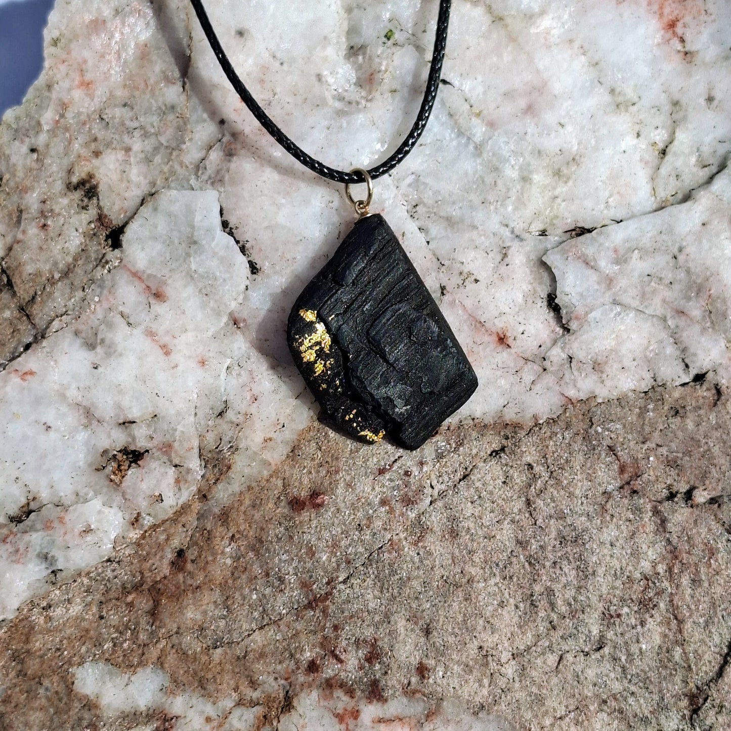 Caragh - Irish bog oak necklace with 23.75ct gold leaf