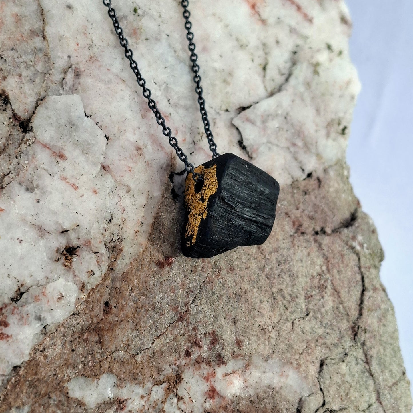 Blathnaid - Irish bog oak necklace with 23.75ct gold leaf