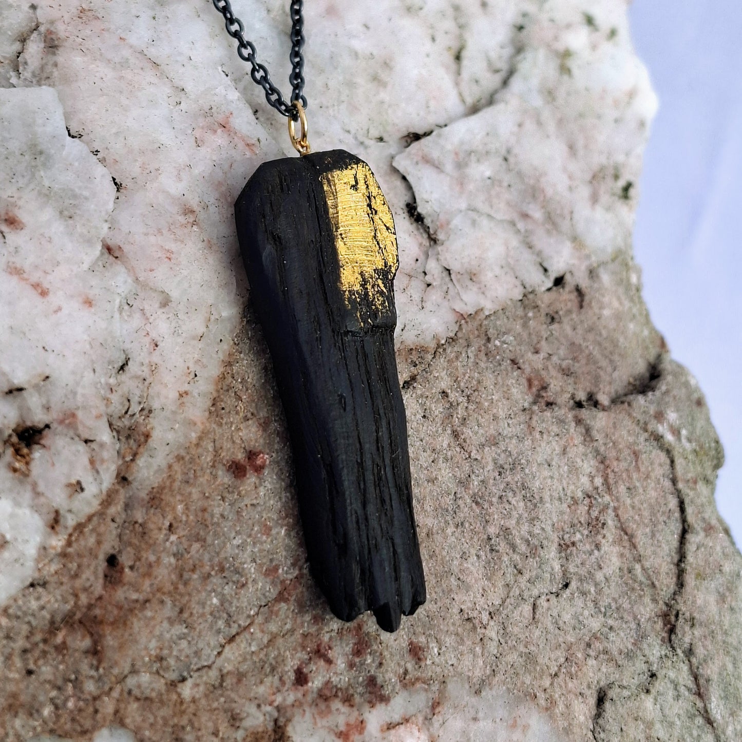 Fainche - Irish bog oak necklace with 23.75ct gold leaf