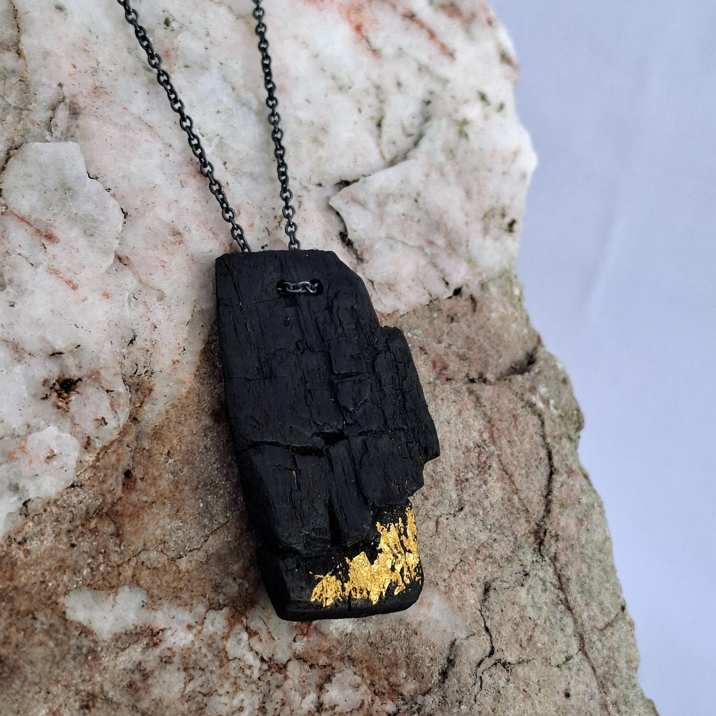 Uathúil - Irish bog oak necklace with 23.75ct gold leaf