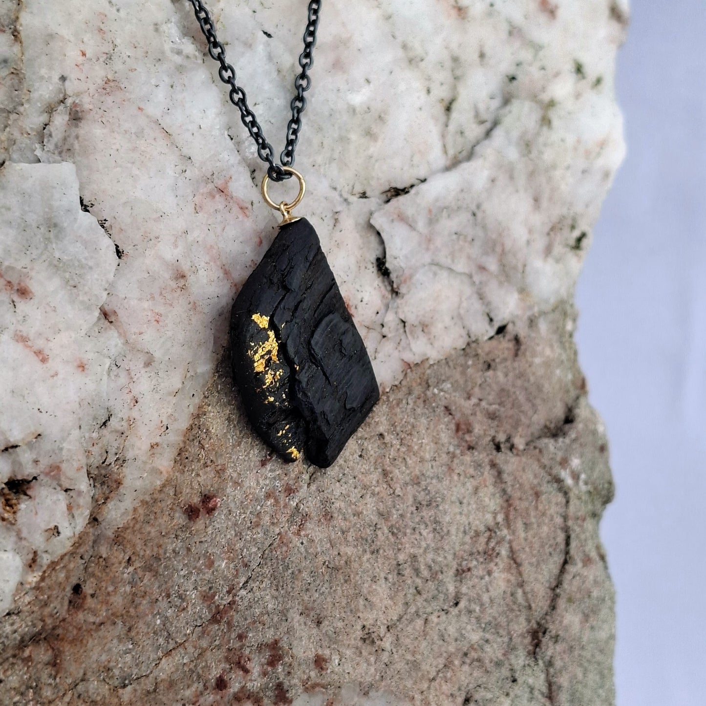Caragh - Irish bog oak necklace with 23.75ct gold leaf