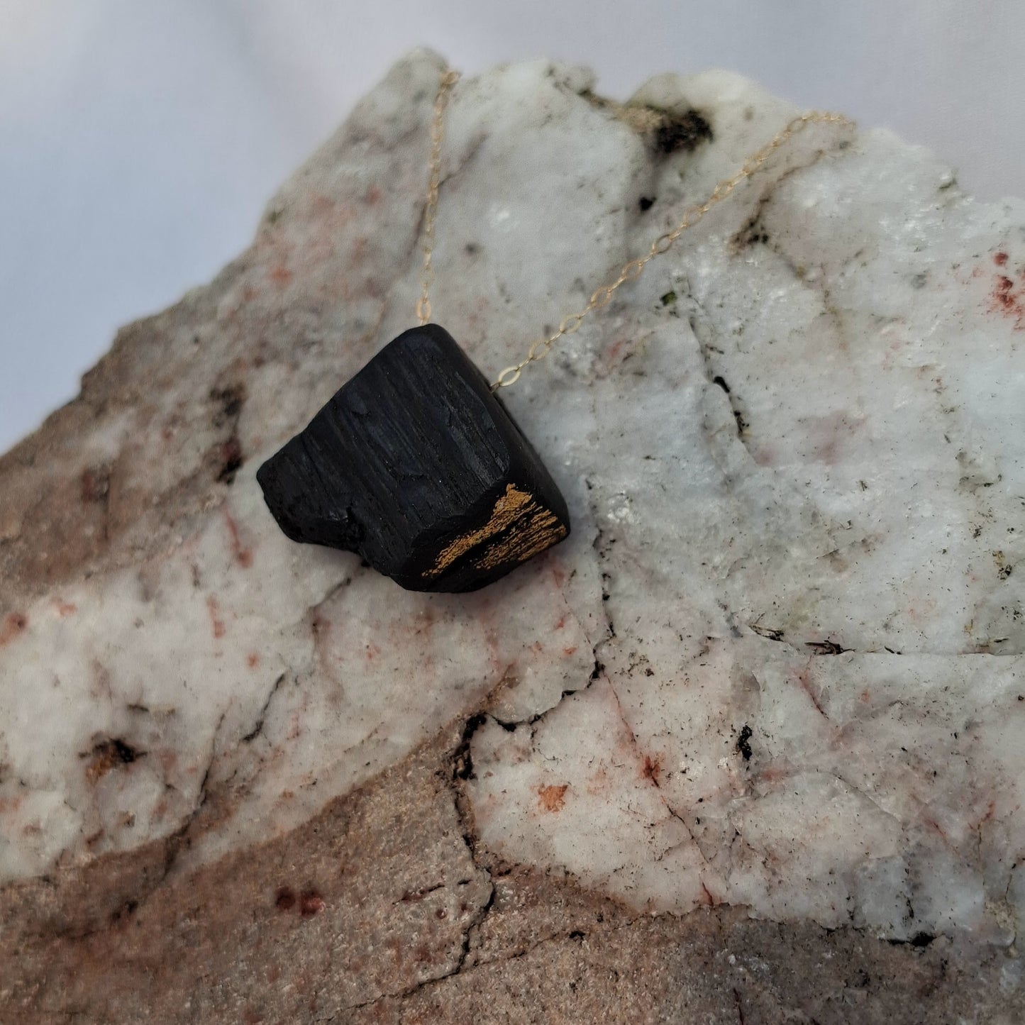 Blathnaid - Irish bog oak necklace with 23.75ct gold leaf