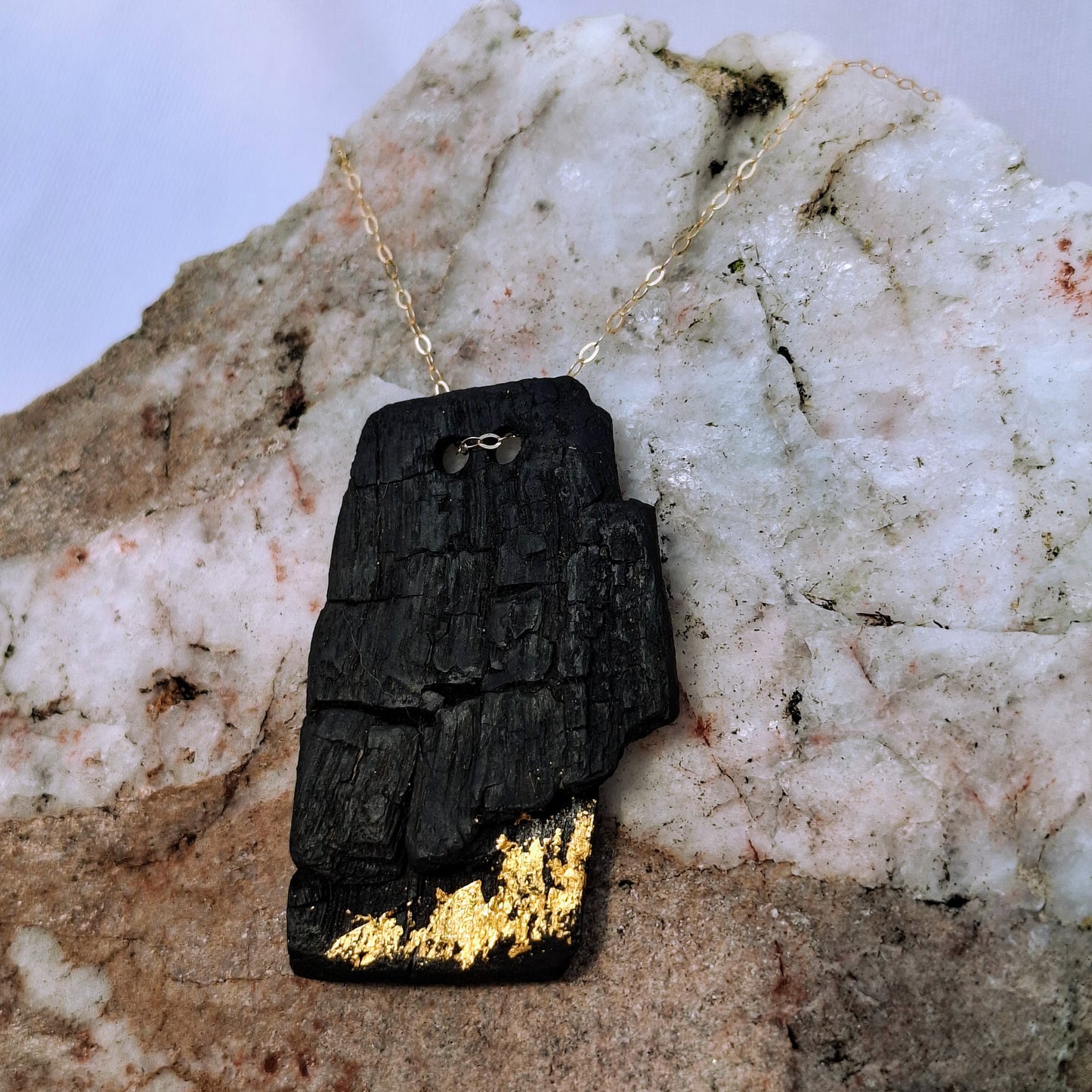 Uathúil - Irish bog oak necklace with 23.75ct gold leaf