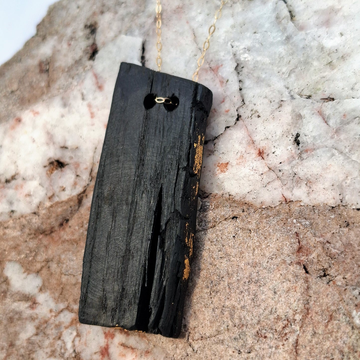 Nuada - Irish bog oak necklace with 23.75ct gold leaf