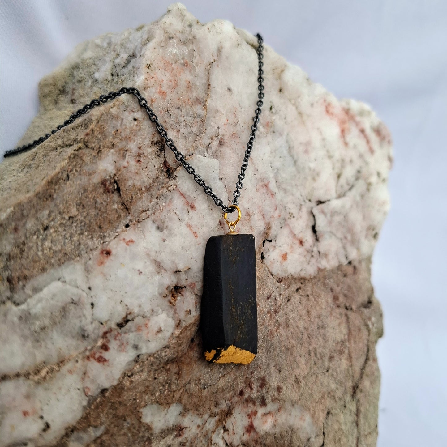 Treasa - Irish bog oak necklace with 23.75ct gold leaf