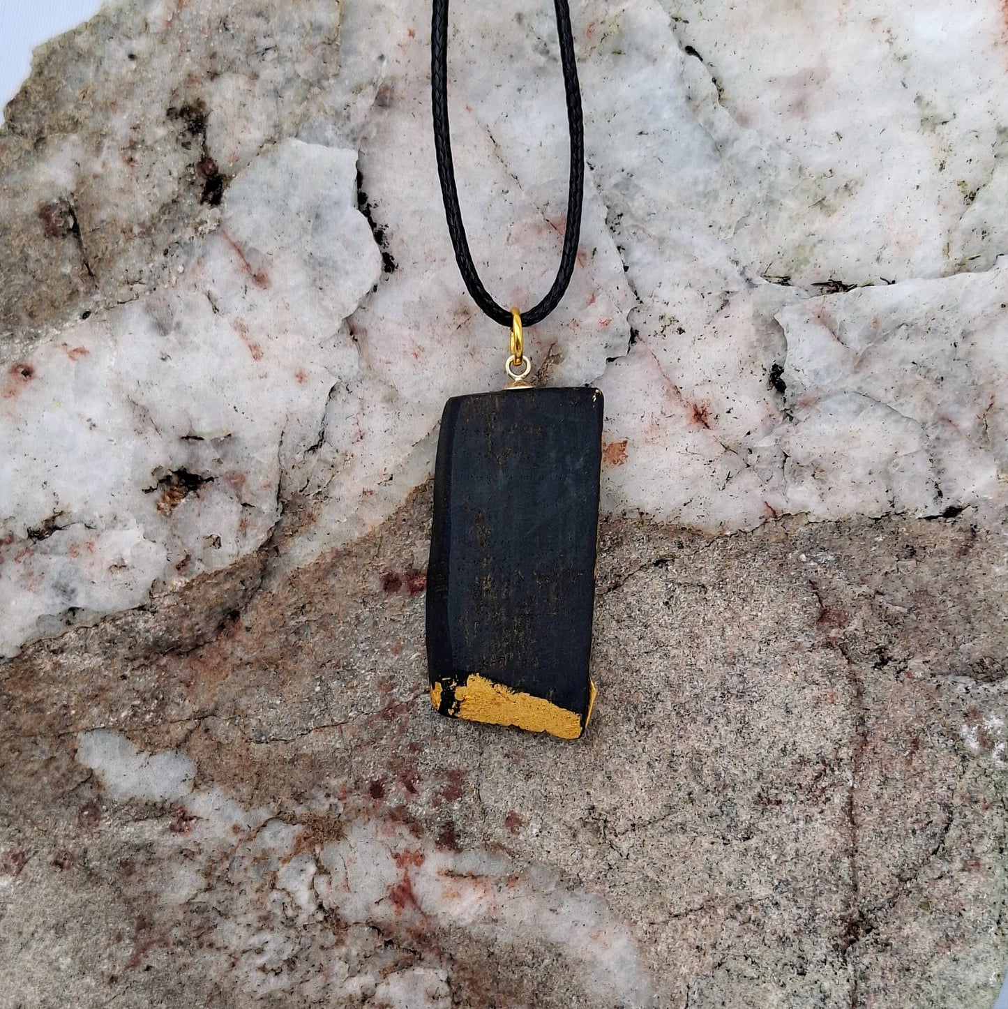 Treasa - Irish bog oak necklace with 23.75ct gold leaf