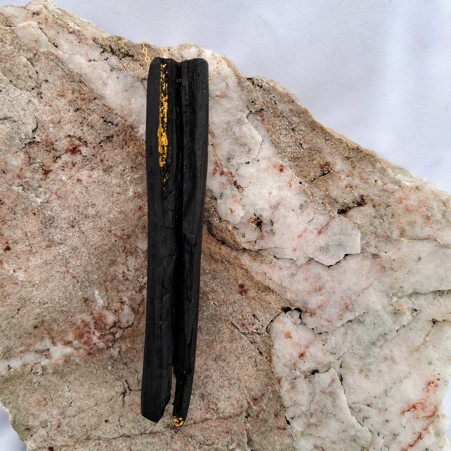 Taryn - Irish bog oak necklace and earrings with 23.75ct gold leaf