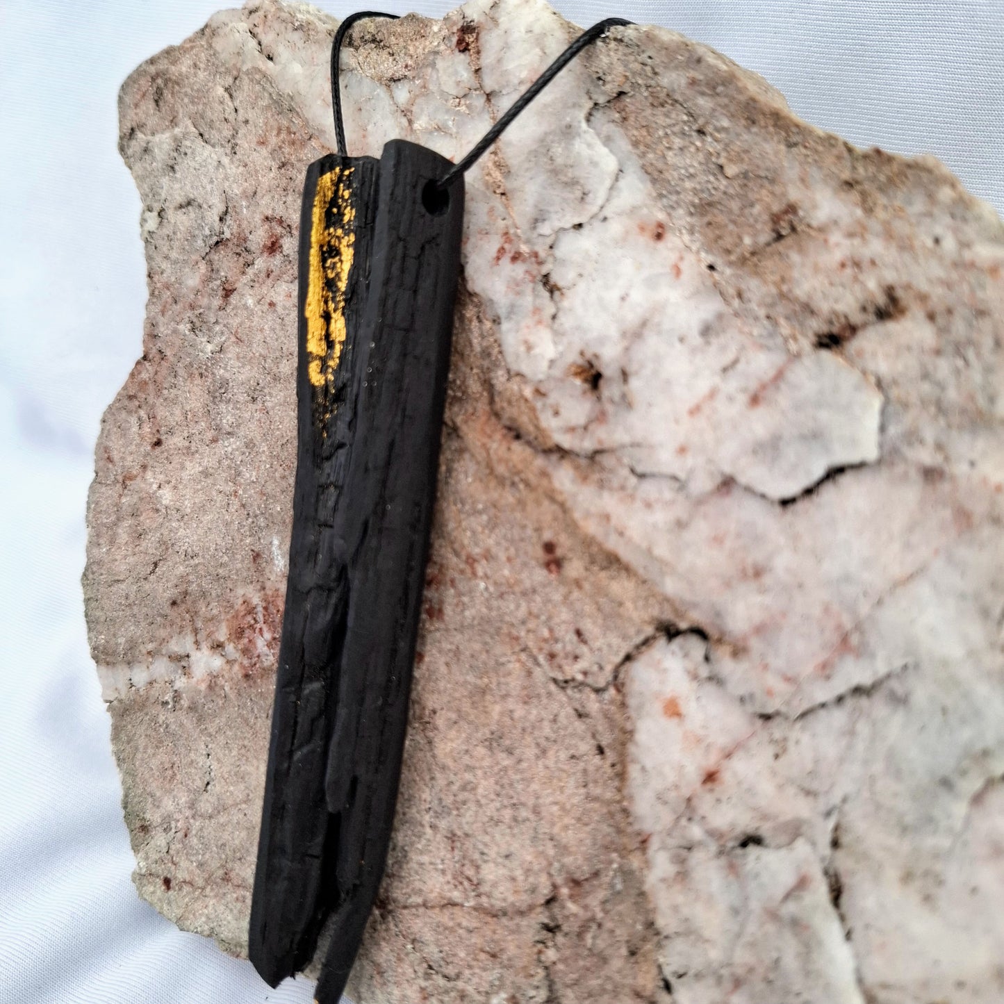 Taryn - Irish bog oak necklace and earrings with 23.75ct gold leaf