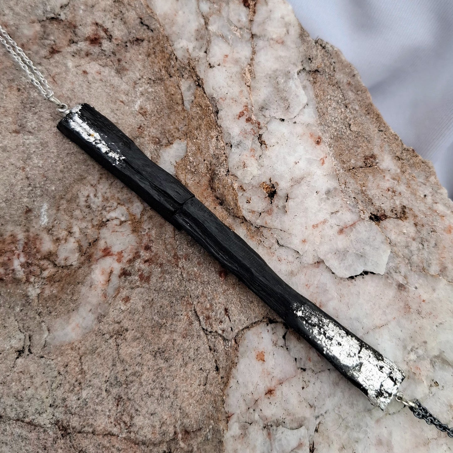 Ábu - Irish bog oak friendship necklaces with silver leaf