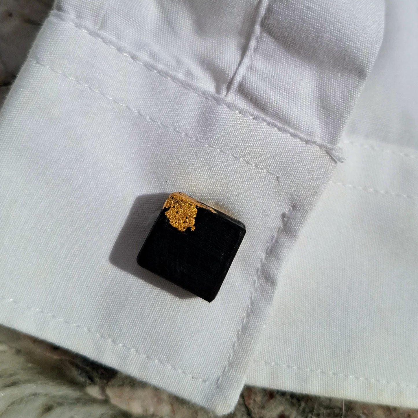 Irish bog oak Cufflinks pendant with 23.75kt gold leaf