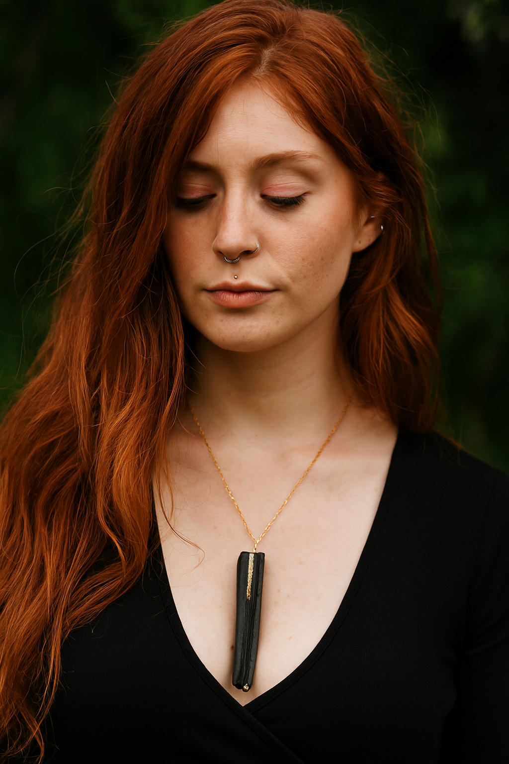 Taryn - Irish bog oak necklace and earrings with 23.75ct gold leaf
