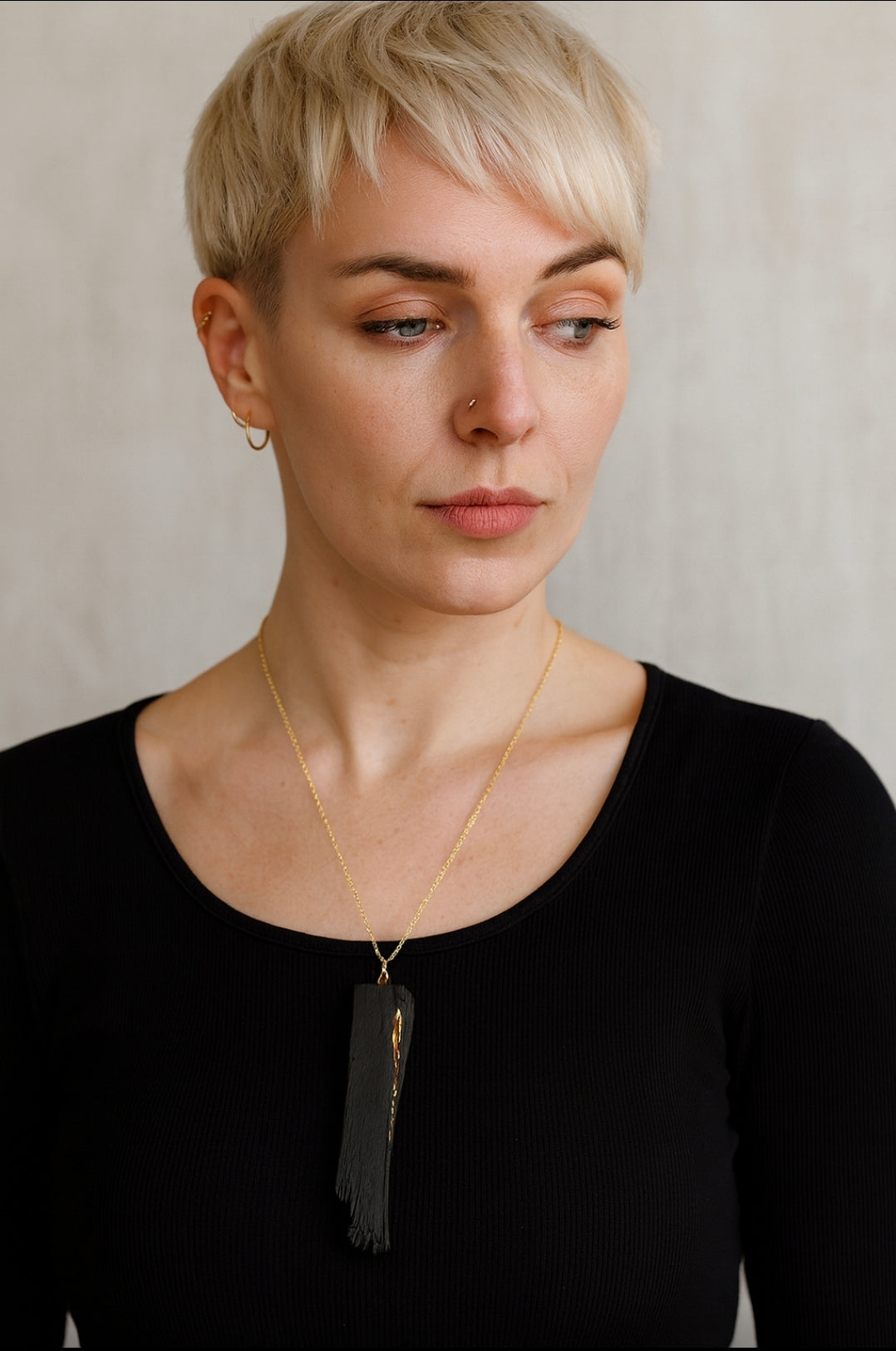 Bua - Irish bog oak necklace with 23.75kt gold leaf