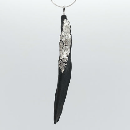 Sciathán - Irish bog oak with fine silver leaf and sterling silver chain