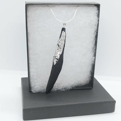 Sciathán - Irish bog oak with fine silver leaf and sterling silver chain