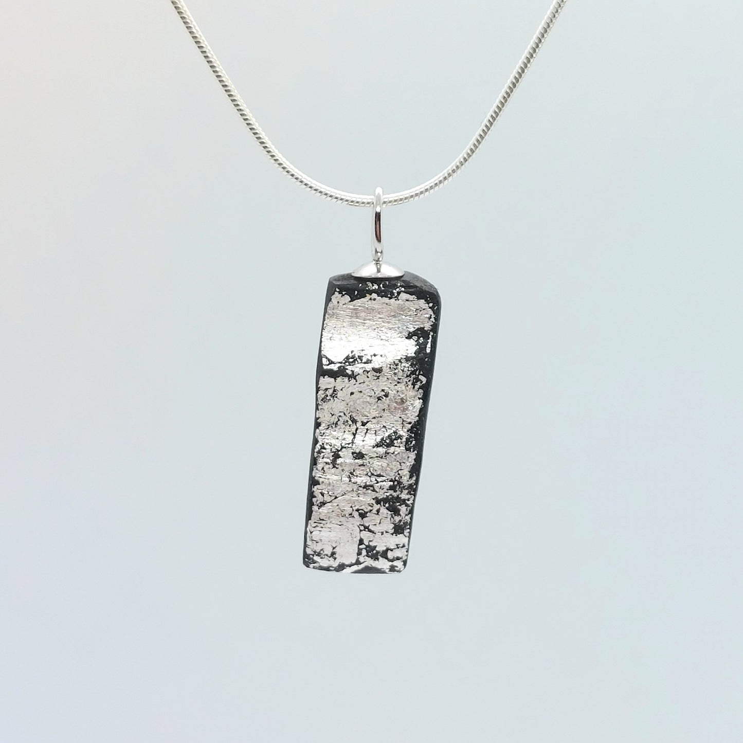 Muireann - Irish bog oak with fine silver leaf and sterling silver chain