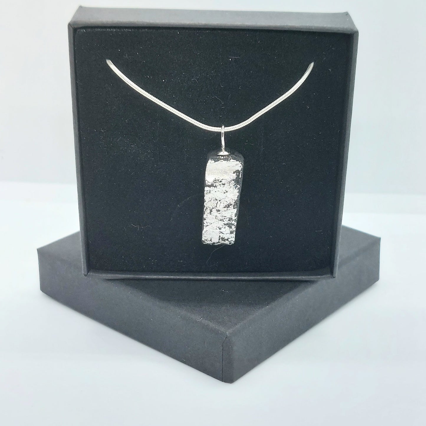Muireann - Irish bog oak with fine silver leaf and sterling silver chain