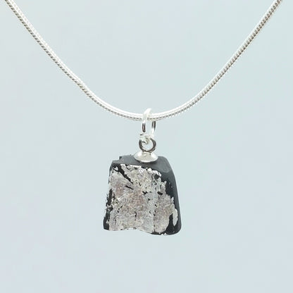 Aoife - Irish bog oak with fine silver leaf and sterling silver chain