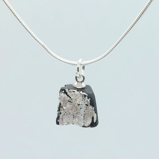 Aoife - Irish bog oak with fine silver leaf and sterling silver chain