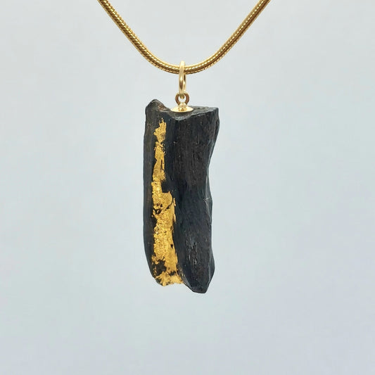 Gobnait- Irish bog oak necklace with 23.75ct gold leaf
