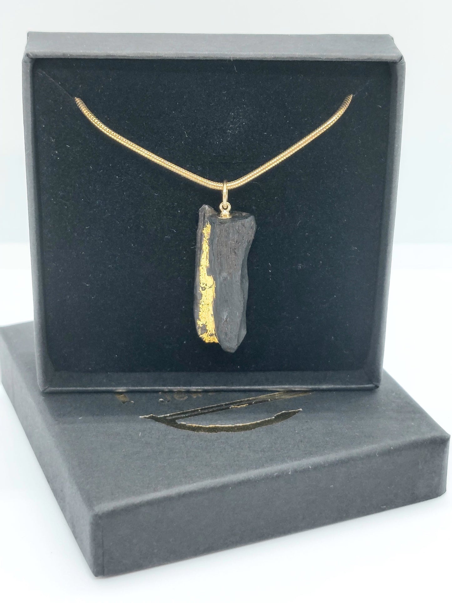 Gobnait- Irish bog oak necklace with 23.75ct gold leaf
