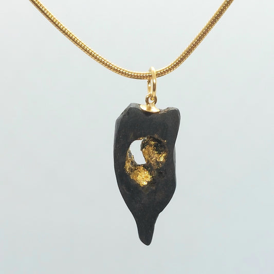 Rosaleen  - Irish bog oak necklace with 23.75ct gold leaf