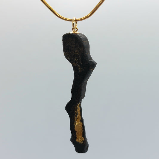 Méar Cailleach - Irish bog oak necklace with 23.75ct gold leaf