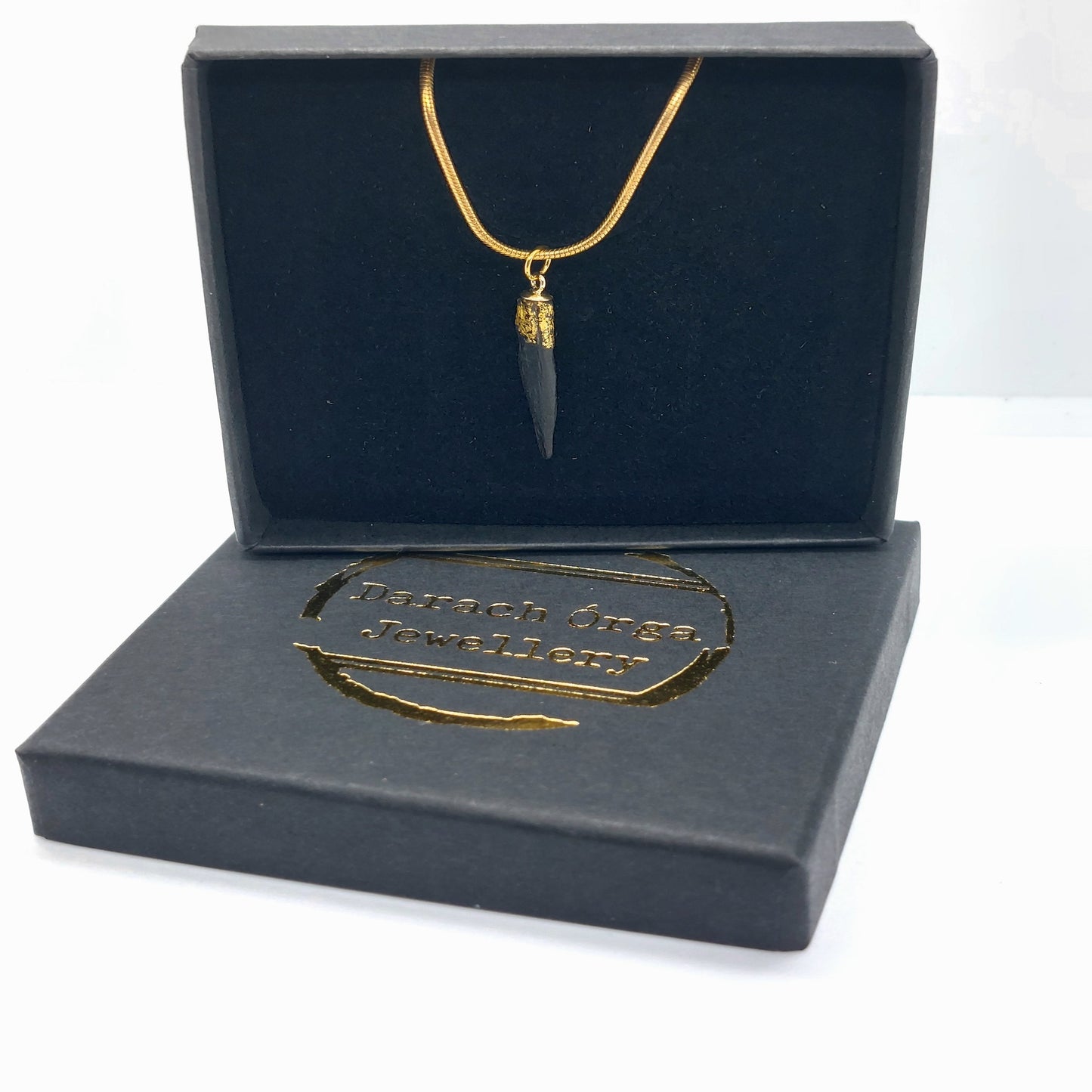 Fiacail Bheag - Irish bog oak necklace with 23.75ct gold leaf