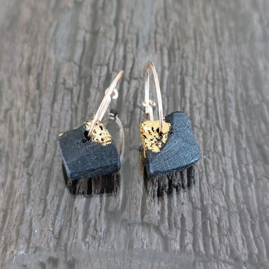 Enya - Irish bog oak earrings with 23.75ct gold leaf
