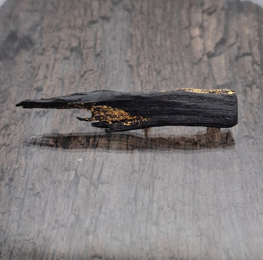 Corrib - Irish bog oak brooch with 23.75ct gold leaf
