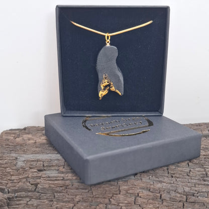 Líle - Irish bog oak necklace with 23.75ct gold leaf