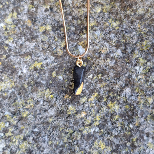 Pendant made out of irish bog oak finished with gold or silver leaf and necklace