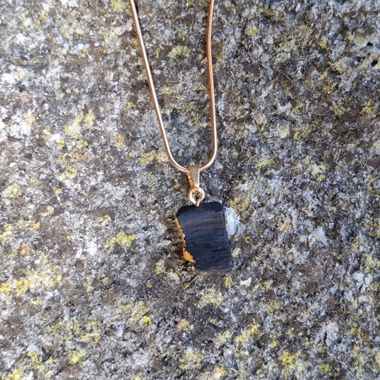 Pendant made out of irish bog oak finished with gold or silver leaf and necklace