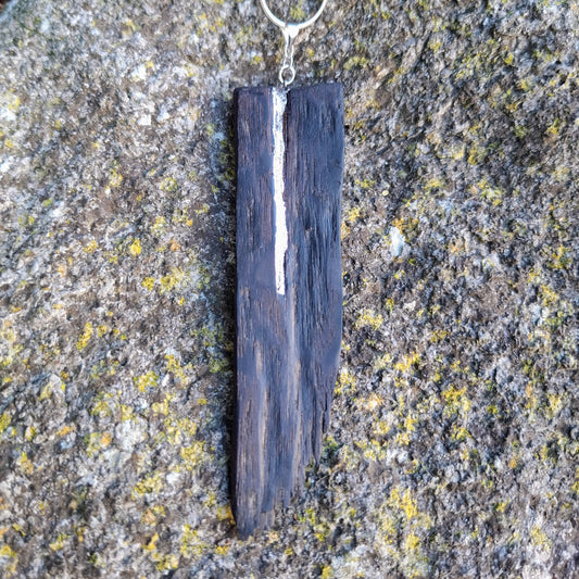 Eiteog - Irish bog oak necklace with fine silver leaf and sterling silver chain