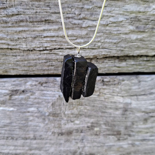 Clocha - Irish bog oak necklace with fine silver leaf and sterling silver chain