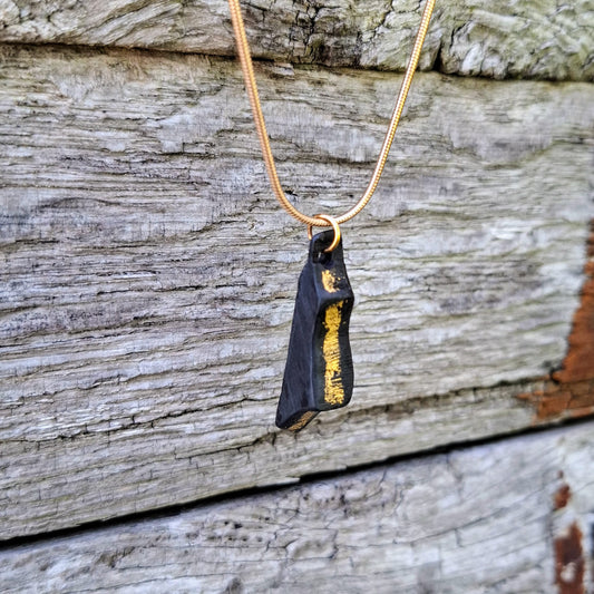 Clíona - Irish bog oak necklace with 23.75ct gold leaf