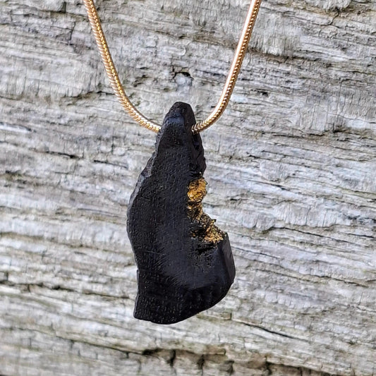 Sona - Irish bog oak necklace with 23.75ct gold leaf