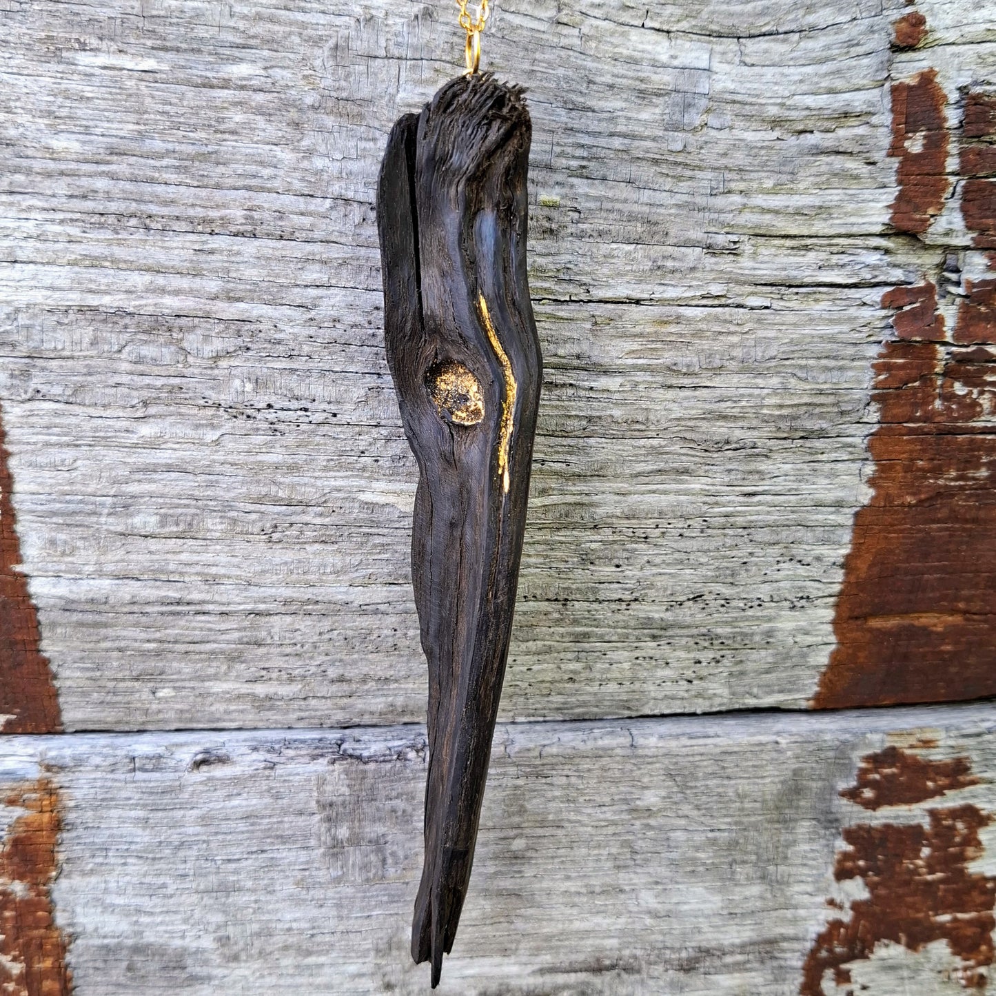 Misneach - Irish bog oak necklace with 23.75ct gold leaf