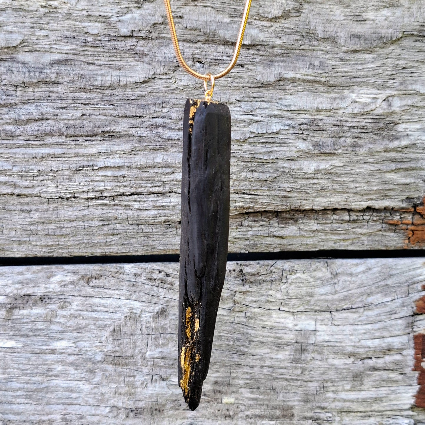 Saoirse - Irish bog oak necklace with 23.75ct gold leaf
