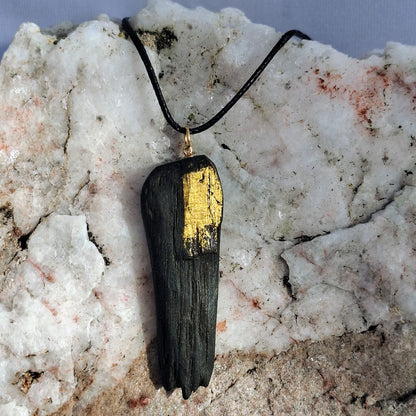 Fainche - Irish bog oak necklace with 23.75ct gold leaf