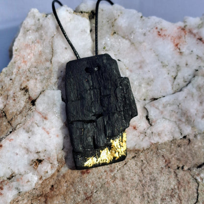 Uathúil - Irish bog oak necklace with 23.75ct gold leaf