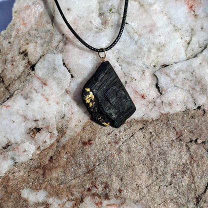 Caragh - Irish bog oak necklace with 23.75ct gold leaf