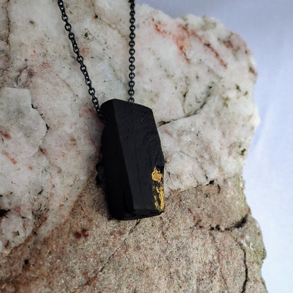 Cadhla II - Irish bog oak necklace with 23.75ct gold leaf