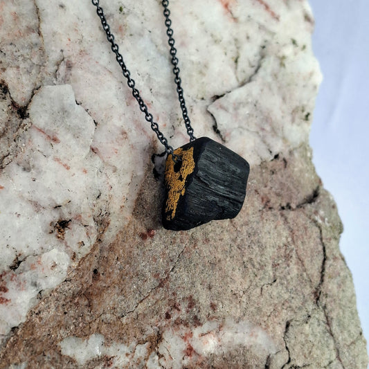 Blathnaid - Irish bog oak necklace with 23.75ct gold leaf