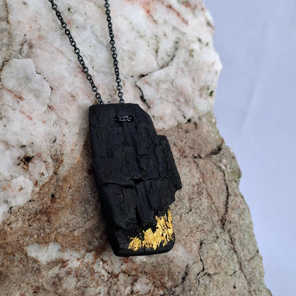 Uathúil - Irish bog oak necklace with 23.75ct gold leaf