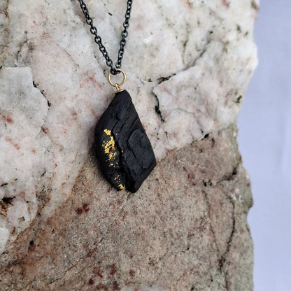 Caragh - Irish bog oak necklace with 23.75ct gold leaf